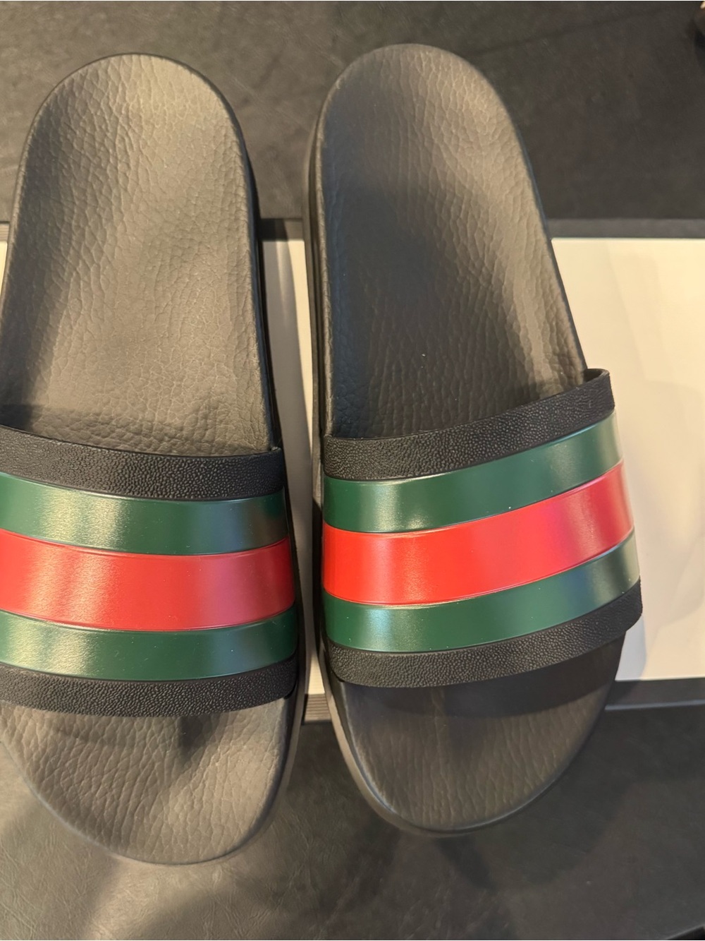 Gucci Men's Web Stripe Slide Sandals Black Red Green US 11 MPN 429469